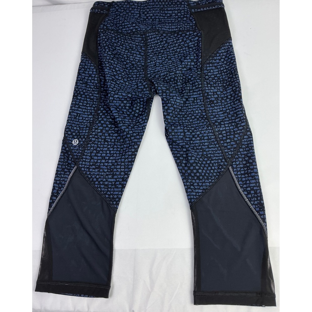 Lululemon Inspire Crop II Leggings Sz 6 Black Blue Geometric Luxtreme Reflective